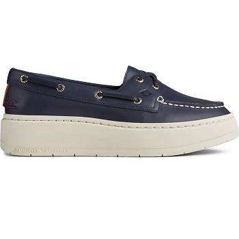 Sperry Authentic Original Platform Kožené Tmavomodre - Damske Mokasíny